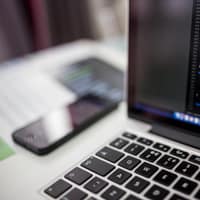 Source code on a laptop screen